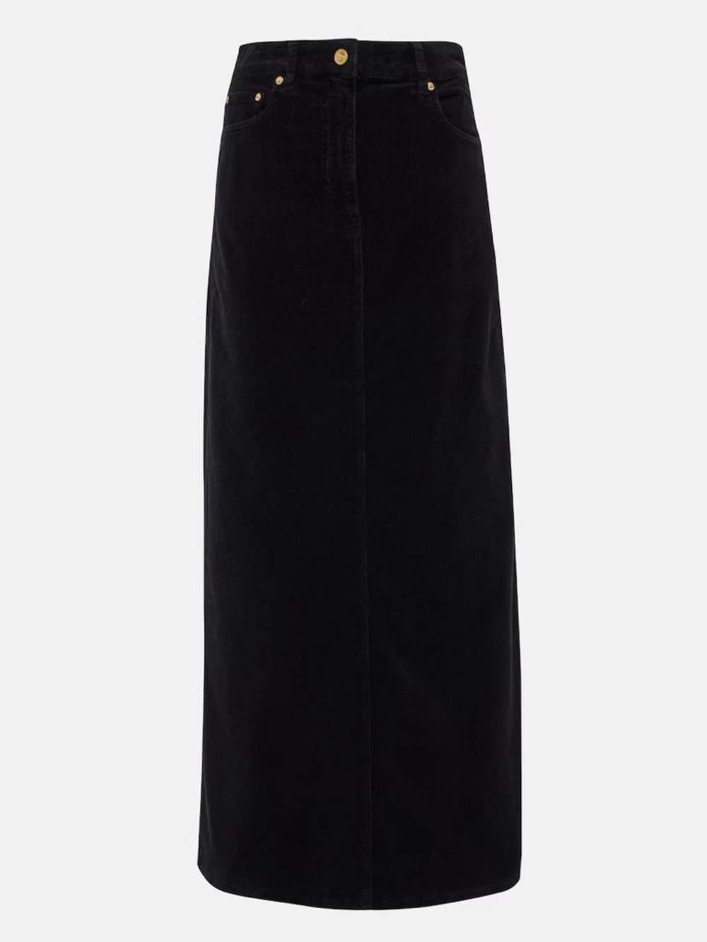 Ganni Black Corduroy Long Maxi Skirt with Slit Size EU 34